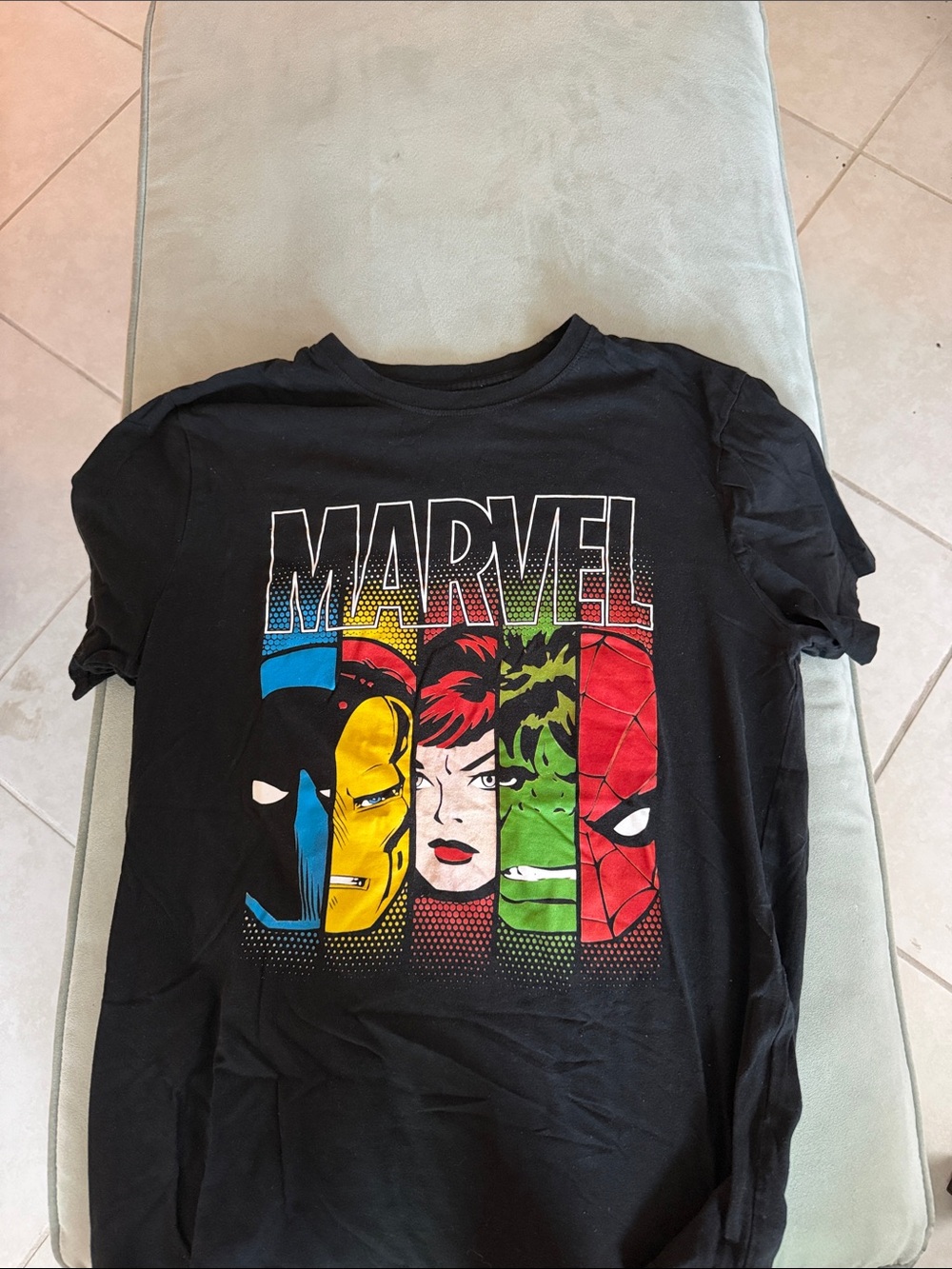 Marvel Black Kids Short Sleeve Tee with Multicolor Hero Panels